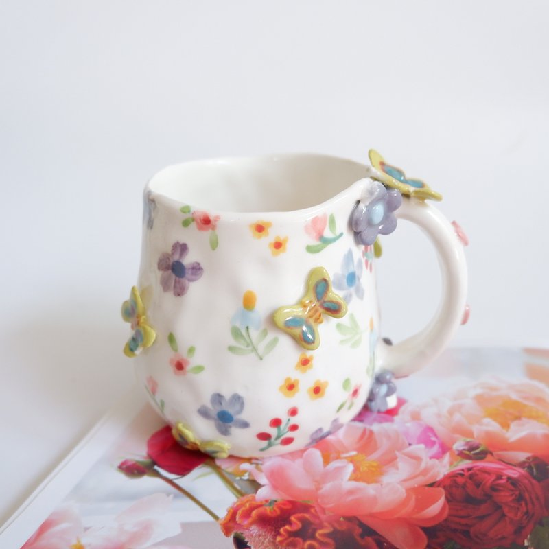 Hand built ceramic cup | blooming flower2 | ceramic handmade mug - Mugs - Pottery Multicolor