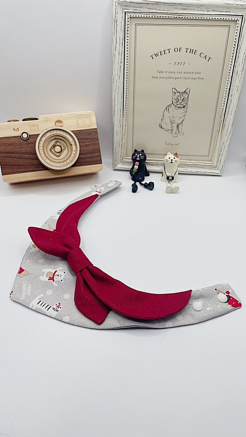 [Guts together for Christmas - red bow tie] pet bib pet collar scarf bib cat dog scarf - Collars & Leashes - Cotton & Hemp Gray