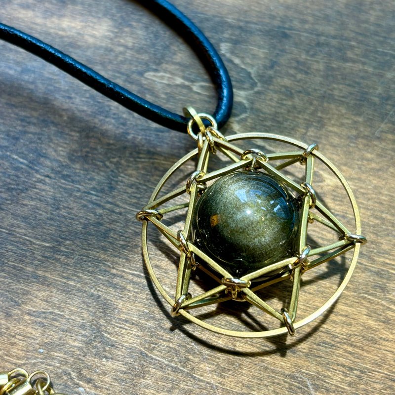 Golden Obsidian Stone Necklace Xmas gift Unisex necklace Star of David - Necklaces - Crystal Black