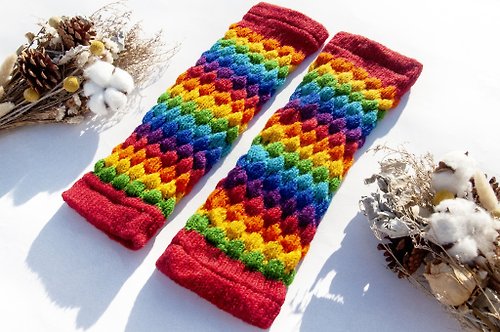 omhandmade 手織純羊毛針織襪套/編織羊毛襪套/內刷毛襪套/保暖襪套-北歐彩虹