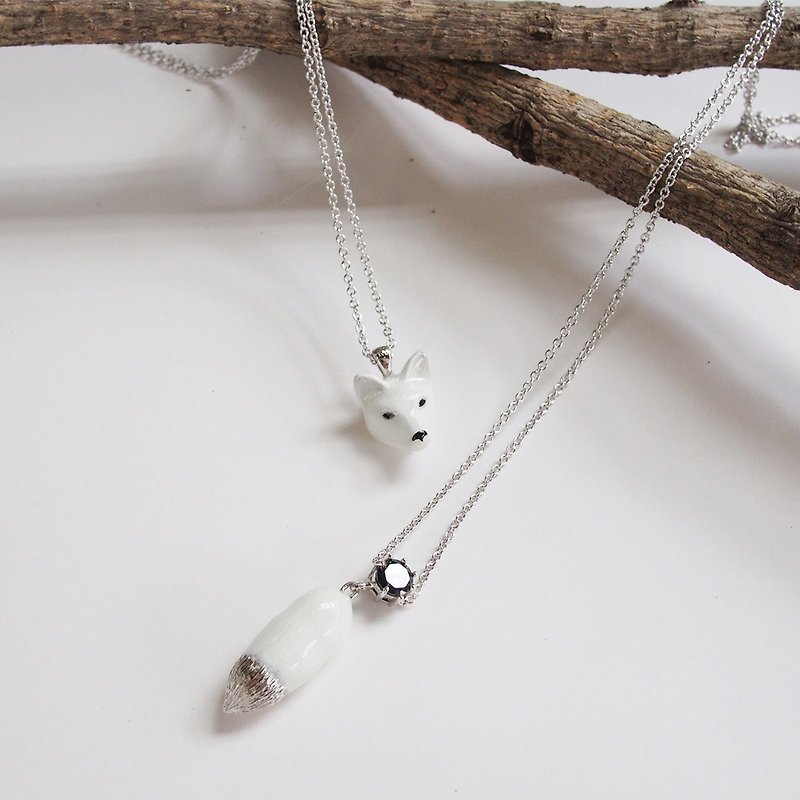 Head and Tail fox necklace - Other - Other Metals White
