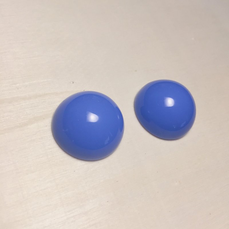 Retro denim blue big round earrings Clip-On - ต่างหู - เรซิน สีน้ำเงิน