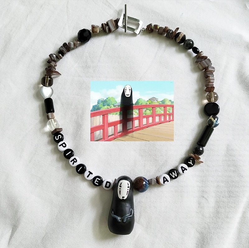 Studio Ghibli Kaonashi with mixed stone necklace - Necklaces - Other Materials Gray