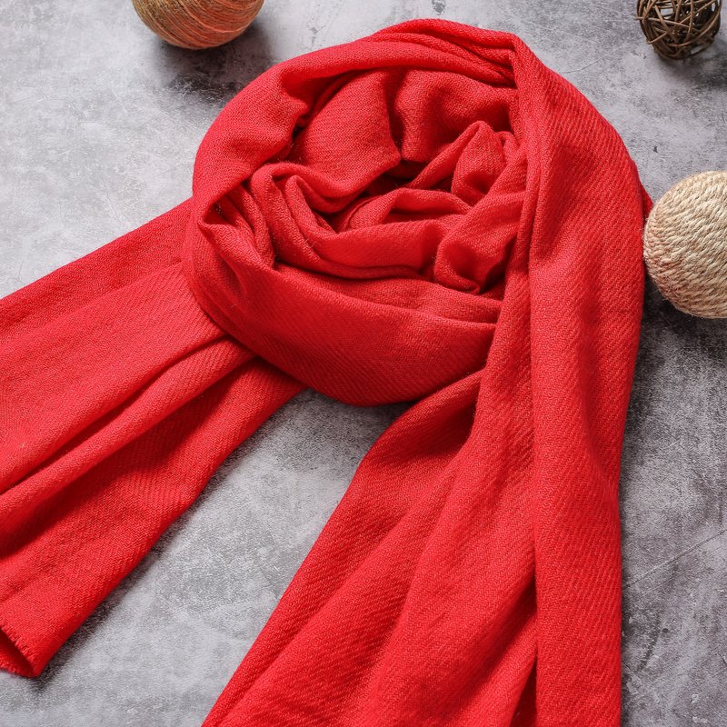 經典喀什米爾羊毛圍巾/披肩  紅色 厚款 輕柔保暖 - 圍巾/披肩 - 羊毛 紅色