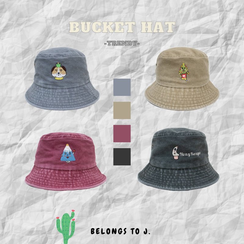 Customized Optional Pattern Embroidered Washed Cloth Fisherman Hat - Hats & Caps - Cotton & Hemp Multicolor