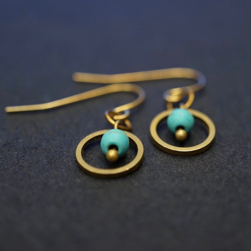 ITS-208 [Earrings Series, Turquoise] Exquisite Brass Earrings - ต่างหู - โลหะ สีทอง