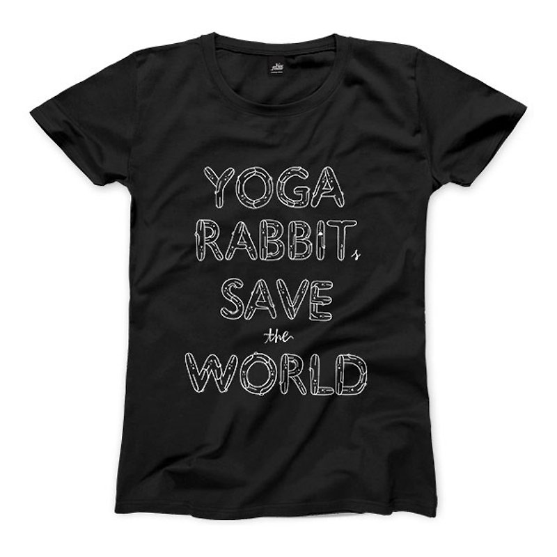 YOGA RABBITS SAVE the WORLD - Black - Women's T-Shirt - เสื้อยืดผู้หญิง - ผ้าฝ้าย/ผ้าลินิน 