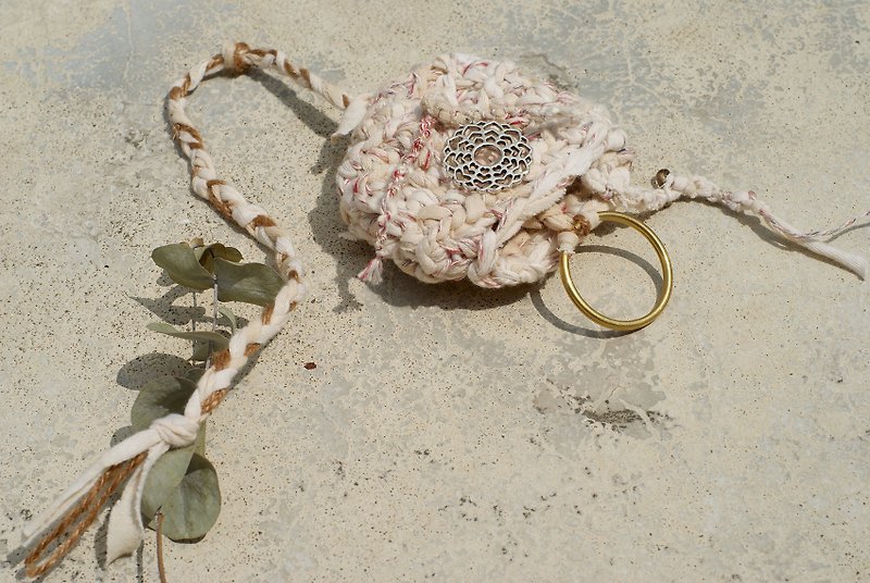 Hand dyed woven key case yoga mandala charm bag - พวงกุญแจ - ผ้าฝ้าย/ผ้าลินิน สีทอง