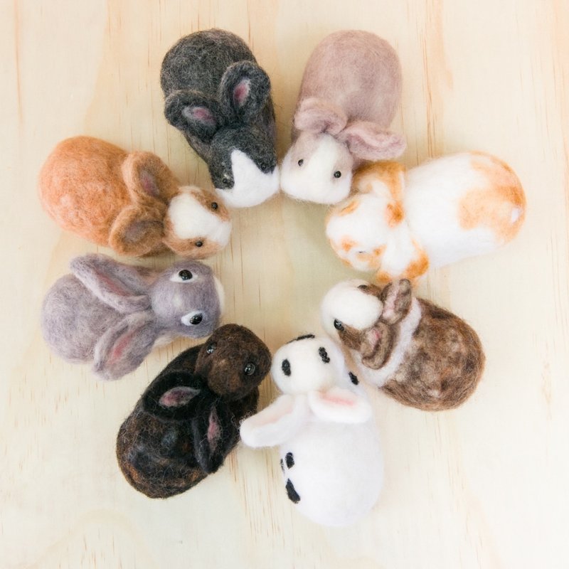 Cute Rabbit Team Wool Felt/Valentine's Day Gift Thumb Wool Felt Customized Pet Handmade Gift Commemorative - Stuffed Dolls & Figurines - Wool Multicolor