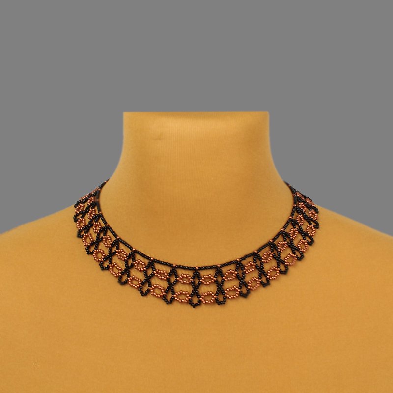 Black and copper collar necklace for woman - Necklaces - Glass Black