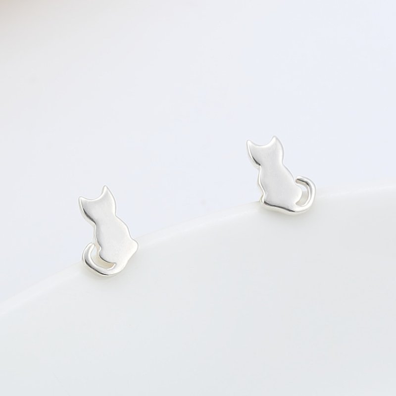 Lucky Cat Kitten Meow s925 sterling silver earrings Birthday Valentine Day gift - ต่างหู - เงินแท้ สีเงิน