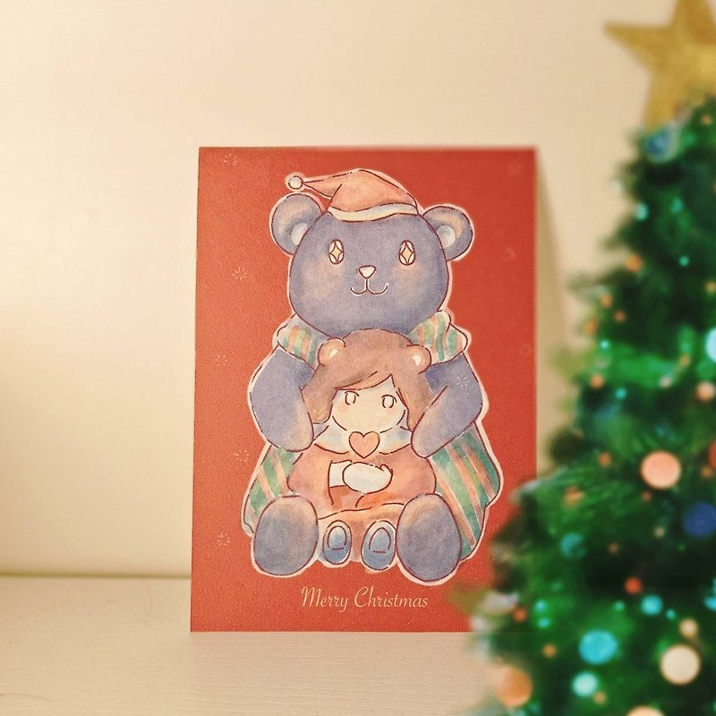 聖誕節卡片/聖誕明信片/啵啵小女孩與熊熊Purpur的聖誕夜 - 卡片/明信片 - 紙 
