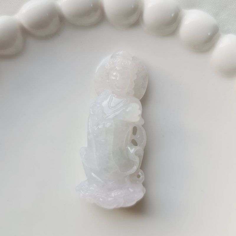 全立體冰膠站姿觀音 | 天然緬甸玉A貨翡翠 - 項鍊 - 玉石 