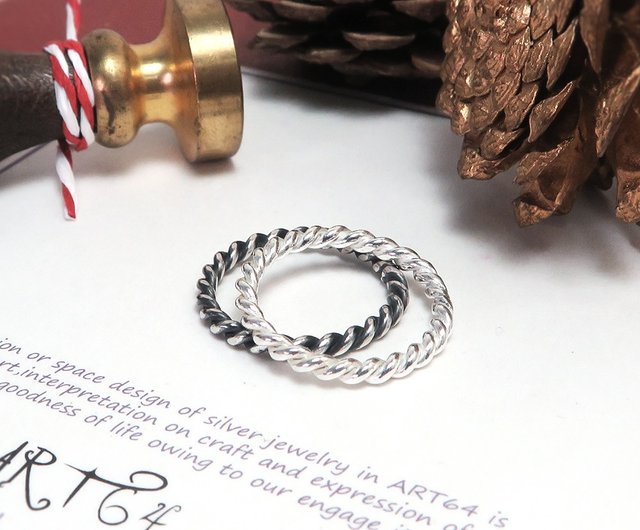 ツイスト リング シルバー ホワイト レトロブラック2 ピース