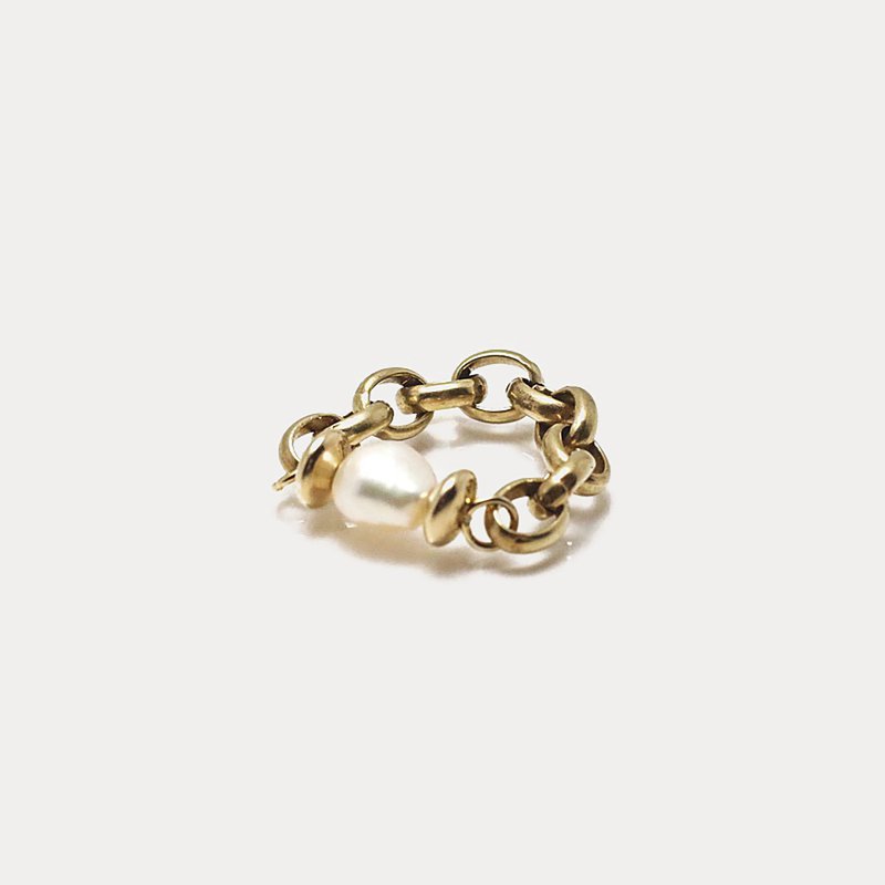 Pearl Lock Chain Ring | Minimalist Personalized Lock Chain Pearl Ring - General Rings - Copper & Brass Gold