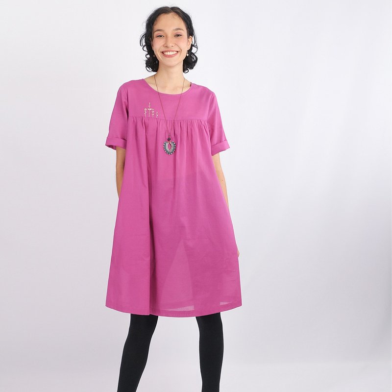 Midi Cotton Dress, Reese, Violet - 洋裝/連身裙 - 棉．麻 紫色