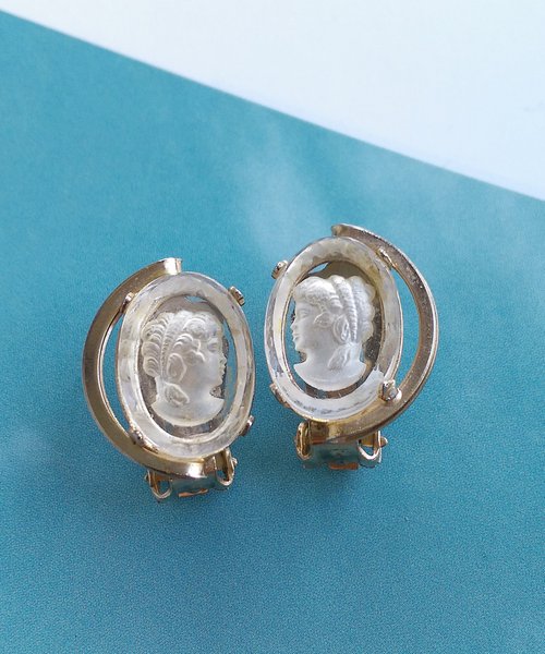 老時光角落 Vintage Jewelry 西洋古董飾品 CAMEO 清透 對稱 優雅 夾式耳環