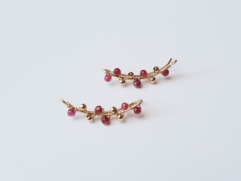 Stone gold leaf laurel -14K gold injection painless Clip-On ear acupuncture sharing - Earrings & Clip-ons - Gemstone Red