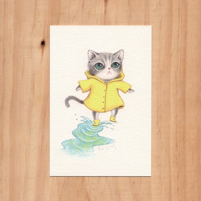 "My fur boy friend-Meow is not tricking me" watercolor illustration postcard - การ์ด/โปสการ์ด - กระดาษ 