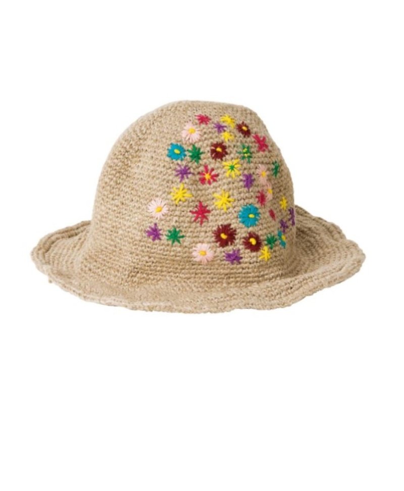 アースツリーフェアトレードフェアトレード - 花刺繍のかぎ針編みの帽子 - 帽子 - コットン・麻 