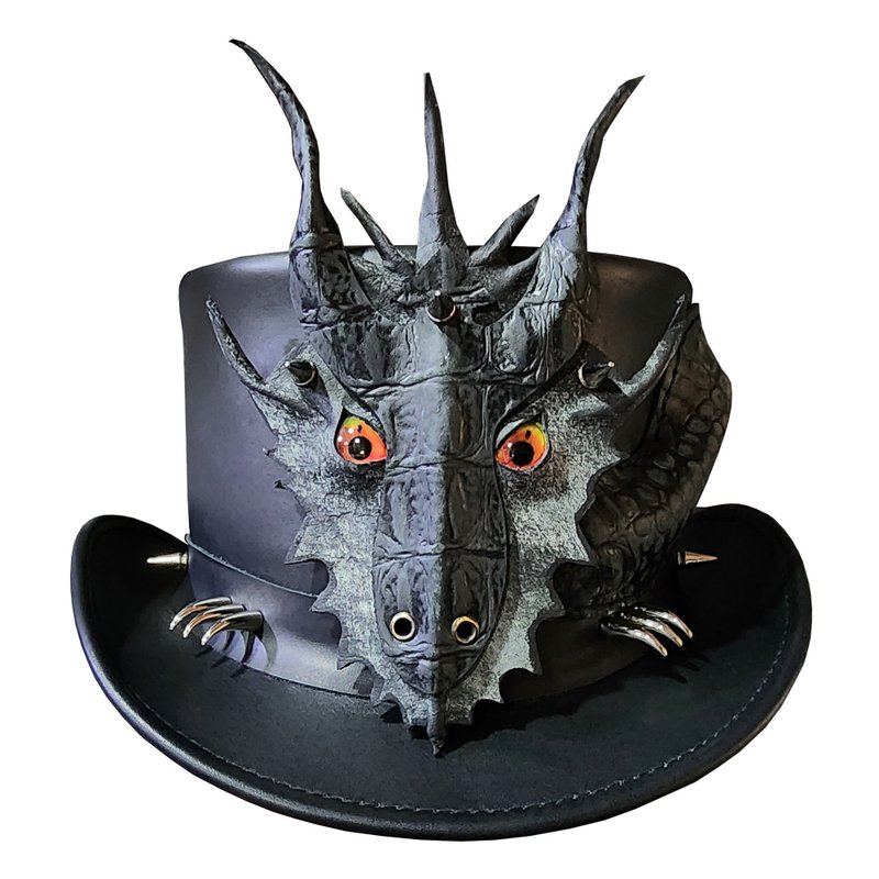 Dragon Of Darkness Leather Top Hat - Hats & Caps - Genuine Leather Black