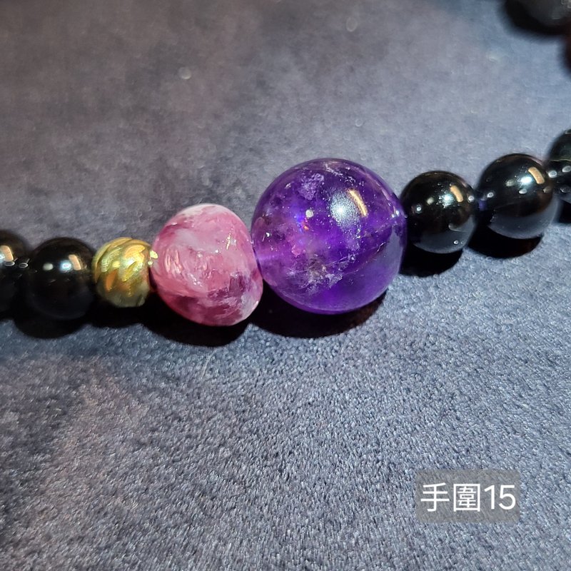 •Low-key light•Aurora 23 Purple Super Seven Pink Purple Grandmother Black Tourmaline Colorful Crystal Bracelet - สร้อยข้อมือ - คริสตัล สีม่วง