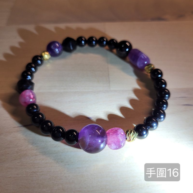 •Search• 極光23x紫超七x粉紫祖母晶x黑碧璽 設計款水晶手串 - 手鍊/手環 - 水晶 紫色