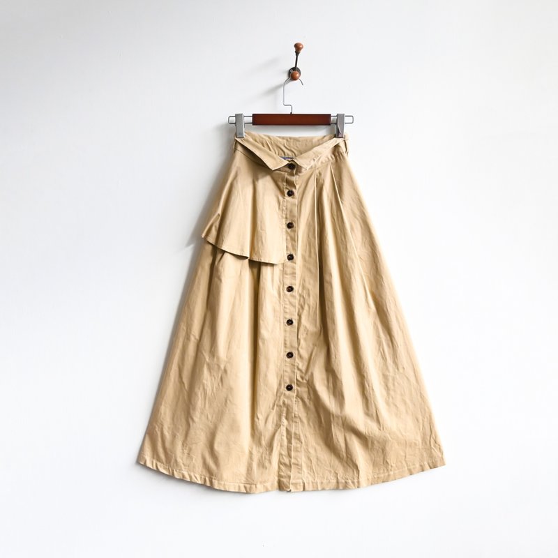 【蛋植物古著】簡單生活純色高腰古著長裙 - 裙子/長裙 - 其他人造纖維 卡其色