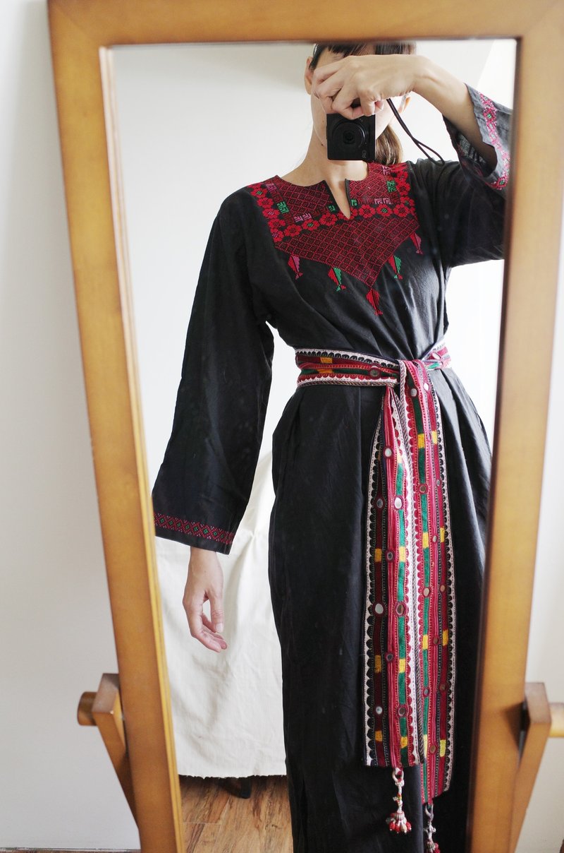 Vintage Bedouin style hand embroidered robe - One Piece Dresses - Cotton & Hemp 