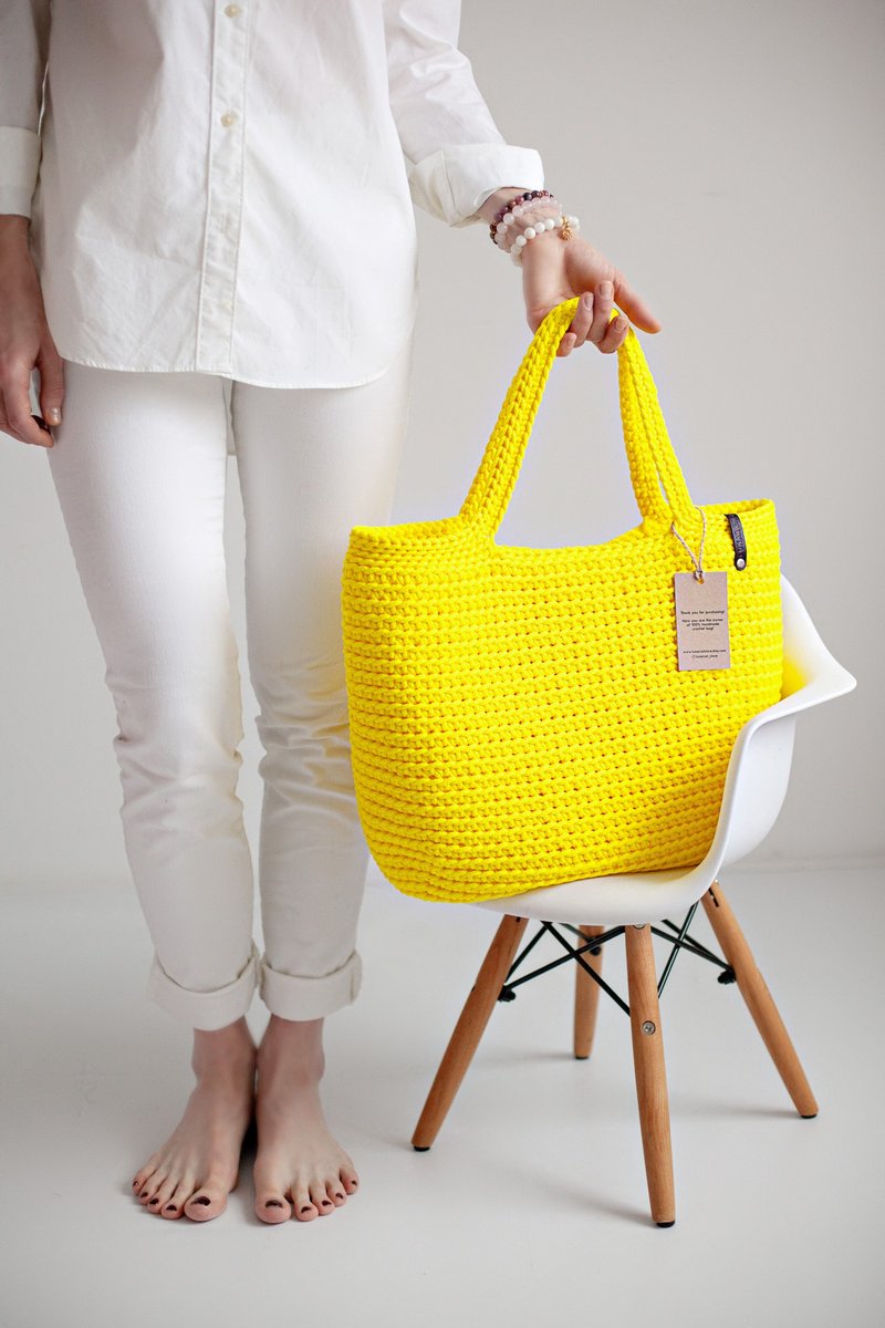 Crochet Tote Bag XXL Size, Reusable Grocery Bag, Neon Colors Bags - Handbags & Totes - Polyester Multicolor