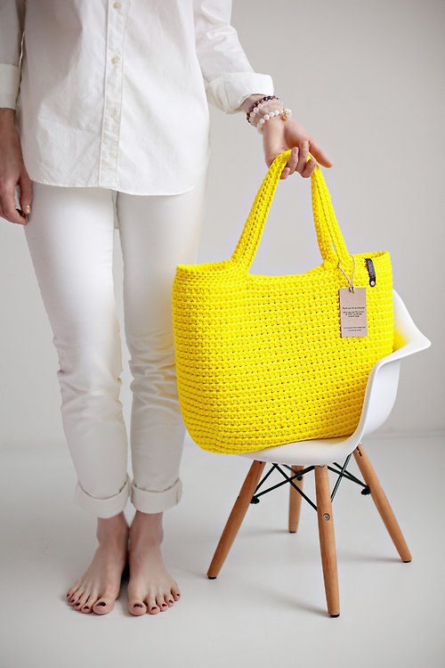 LunarCat Crochet Tote Bag XXL Size, Reusable Grocery Bag, Neon Colors Bags