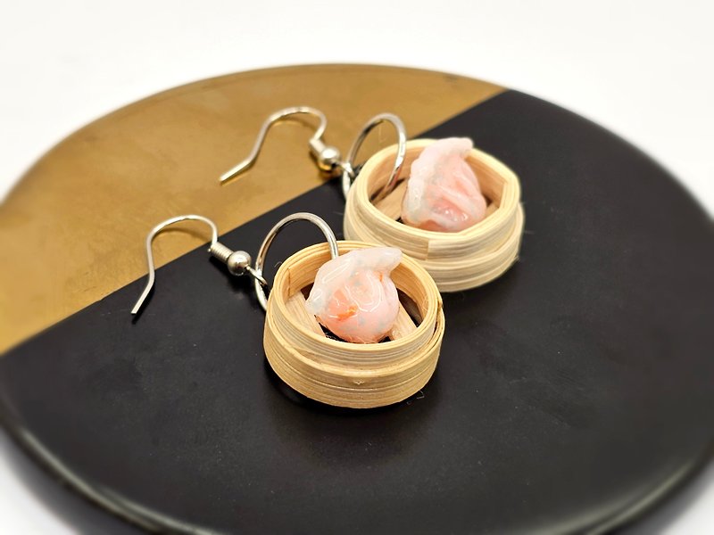 Handmade Glass Hong Kong specialties Shrimp Dumplings Earrings - ต่างหู - แก้ว สีส้ม