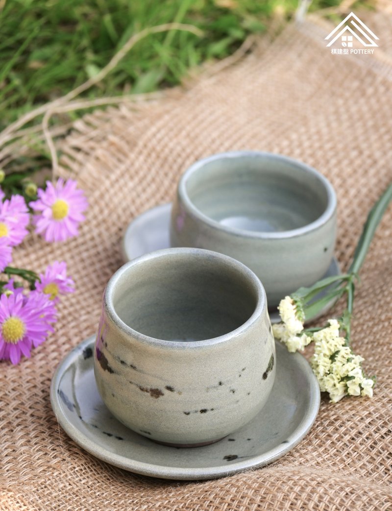 Splashed Ink Celadon Glazed Cup-A Moment of Tranquility. The Opening Event of a Better Life Plus Free Coffee and Ceramic Coasters - แก้ว - ดินเผา สีเขียว