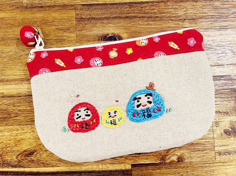 Happy Embroidery Cute Bodhidharma/Tumbler Large Capacity Storage Bag Cosmetic Bag Universal Bag - Toiletry Bags & Pouches - Cotton & Hemp 