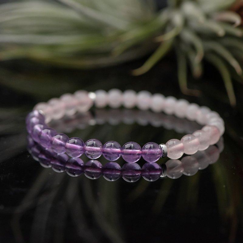 Duobao series. Fall in love. 6mm pink crystal amethyst moonstone tri-color bracelet. - สร้อยข้อมือ - คริสตัล หลากหลายสี