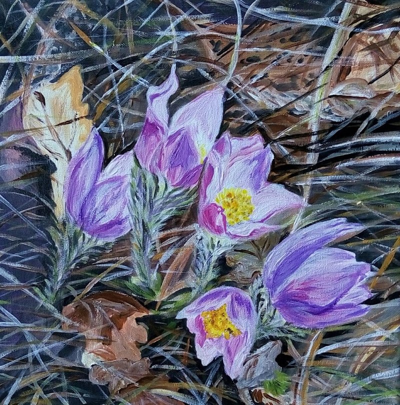 丁香森林番紅花原創花卉繪畫溫柔野生番紅花花卉藝術 - 壁貼/牆壁裝飾 - 其他材質 紫色