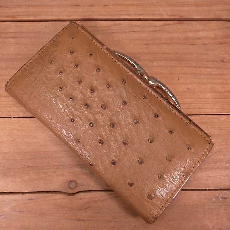 Old bone genuine leather bi-fold with coin pocket long clip VINTAGE - กระเป๋าสตางค์ - หนังแท้ สีนำ้ตาล