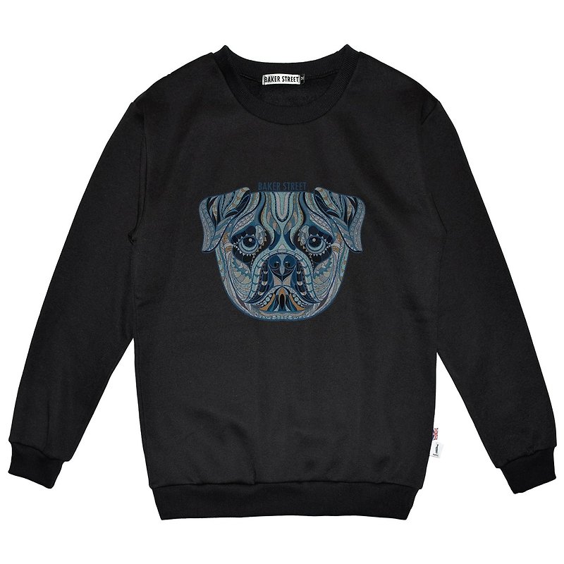 British Fashion Brand -Baker Street- Zentangle Bulldog Printed Sweatshirt - เสื้อฮู้ด - ผ้าฝ้าย/ผ้าลินิน สีดำ