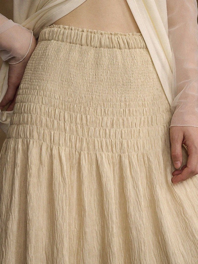 Raw white SANBAY literary retro waist-hugging large skirt lazy skirt - กระโปรง - ผ้าฝ้าย/ผ้าลินิน สีกากี