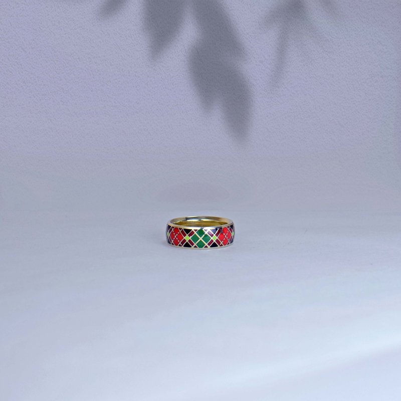 【彩虹】Scottish tartan enamel ring_蘇格蘭格紋琺瑯戒指 - 戒指 - 銀 多色