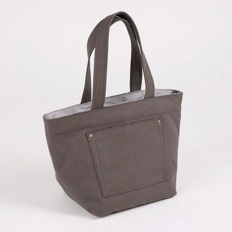 Outside paste pocket tote bag - gray iron - กระเป๋าถือ - ผ้าฝ้าย/ผ้าลินิน สีนำ้ตาล