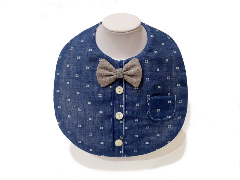 Gentleman Bow Tie Shirt Styling Bib Pocket - Plaid Shirt - Bibs - Cotton & Hemp Blue