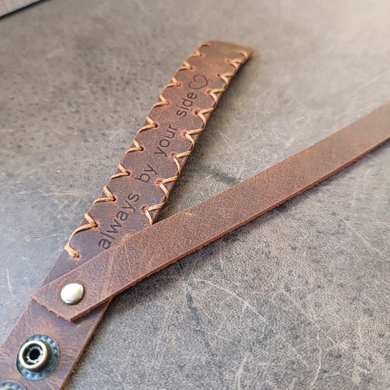 Secret Message Rustic Leather Wristband, Anniversary Gift, Couples Bracelet - 手鍊/手環 - 真皮 咖啡色