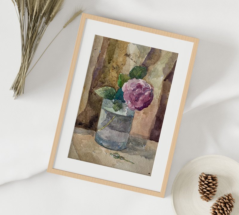 Rose watercolor Painting Flower Original art ローズ - Wall Décor - Paper Multicolor