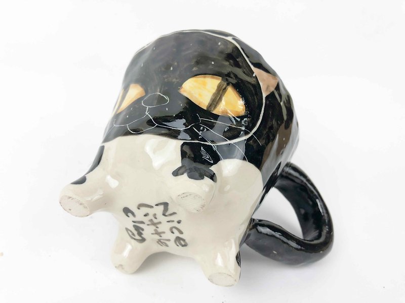 Nice Little Clay Big Four Cup Big Black Cat 0115-06 - แก้วมัค/แก้วกาแฟ - ดินเผา ขาว