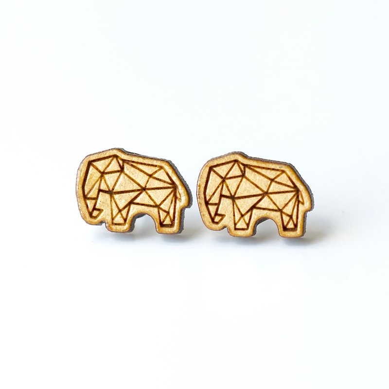 Plain wood earrings-Geometric elephant - ต่างหู - ไม้ สีนำ้ตาล