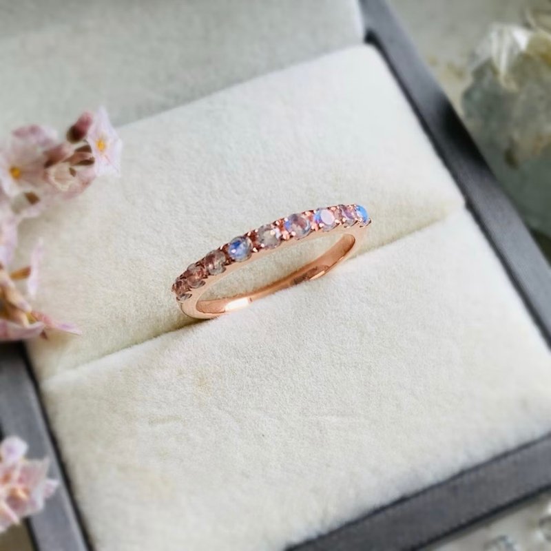 藍色月光石戒指, 圓形切割, 2.3毫米。 - 戒指 - 半寶石 透明