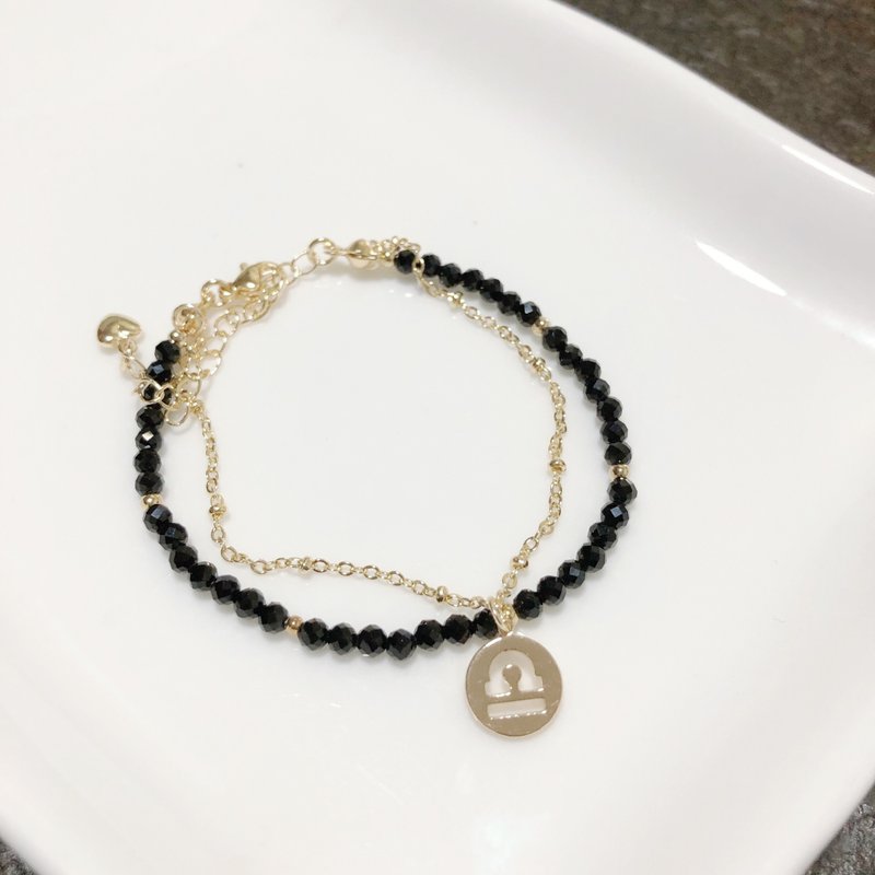 14K包金 尖晶石 星座 天然水晶 極細 極簡 客製化 手鏈 - 手鍊/手環 - 水晶 黑色