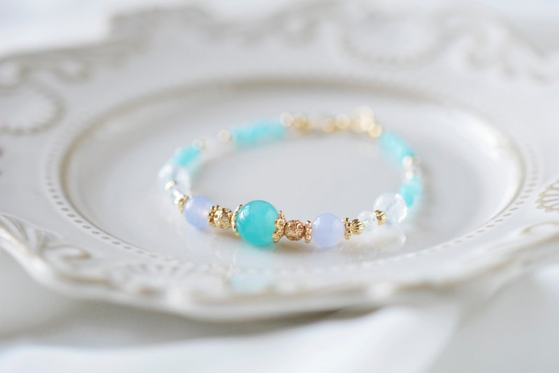 冰果。天河石 藍紋瑪瑙 海藍寶 蛋白石 14K包金 水晶/天然石手鍊 - 手鍊/手鐲 - 水晶 藍色