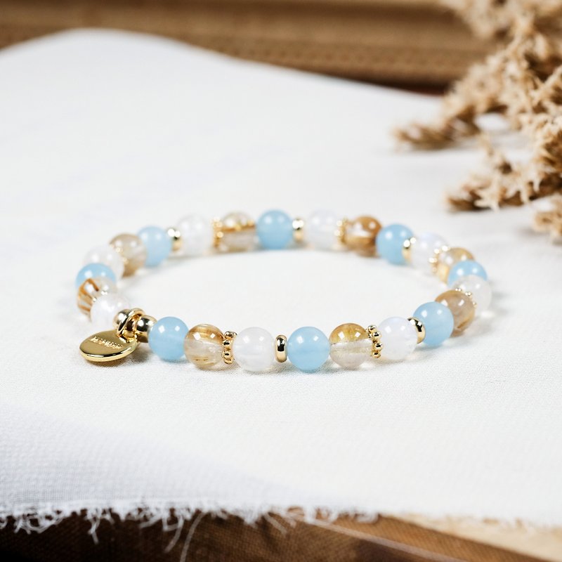 Aquamarine Gold Crystal Moonstone Bracelet Natural Ore Crystal - Bracelets - Gemstone Multicolor